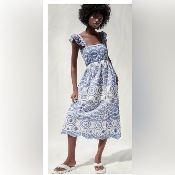Zara ruffle sleeve embroidered maxi dress - Picture 7 of 7